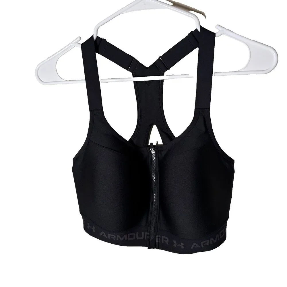 Under Armour Sports Bra Women's 36D Black Full Zip Racerback Athletic Active